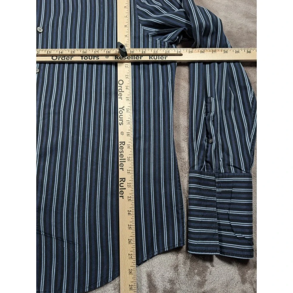Banana Republic Button Up Shirt Mens L Navy Blue Striped French Cuffs Cotton
